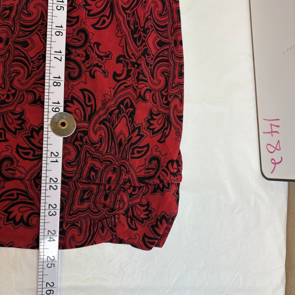 Travelers by Chicos Red Black Damask Print 3/4 Sleeve Blouse Top Size 2 L XL - Picture 8 of 9